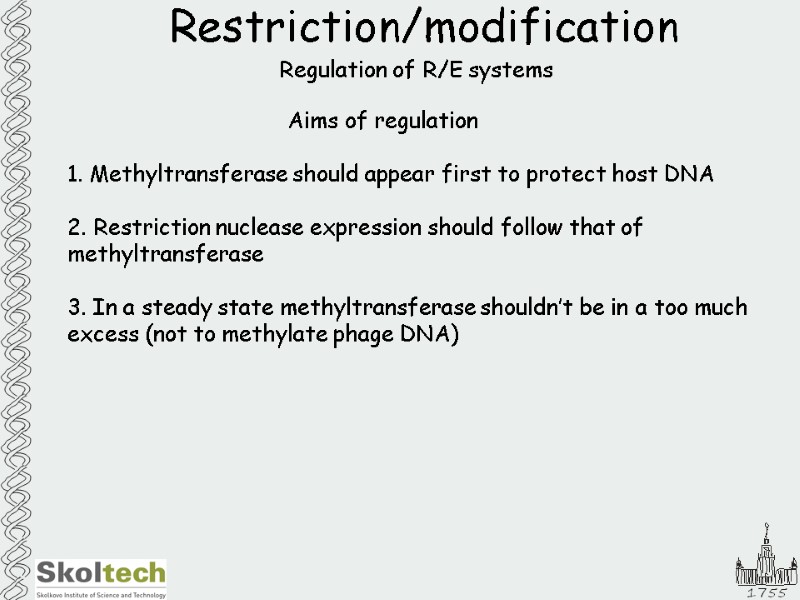 Restriction/modification Regulation of R/E systems         